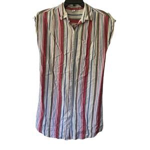 Old Navy Colorful Striped Linen Blend Sleeveless Shirt Dress